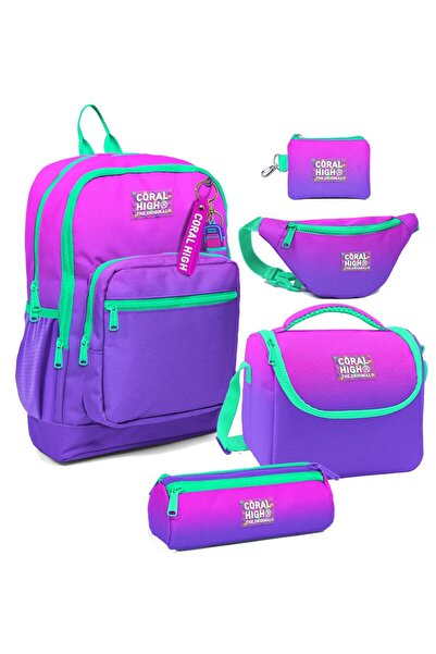 Coral High Kız Çocuk Pembe Mor Renk Geçişli Desenli Beşli İlkokul Okul Çanta ...