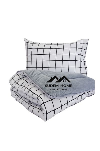 Sudem Home Collection طقم لحاف من الصوف Wellsoft Pufidik مزدوج الجوانب باللون الأبيض المربع