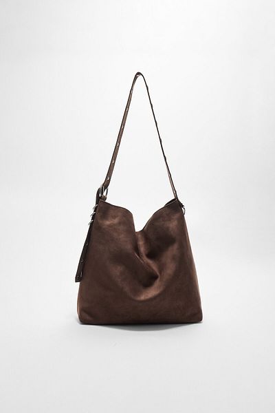 Stradivarius Faux suede bucket bag with strap detail