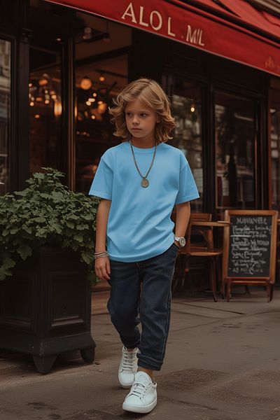 Cloise Tricou albastru pentru copii unisex |   100% bumbac |