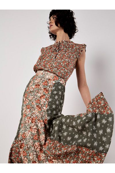 Apricot Midirock Mit Floralem Patchworkdruck