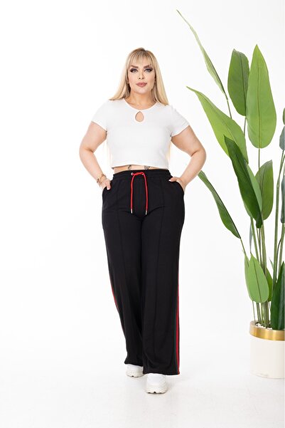 Esina Wide Leg Stripe Detailed Steel Fabric Sweatpants