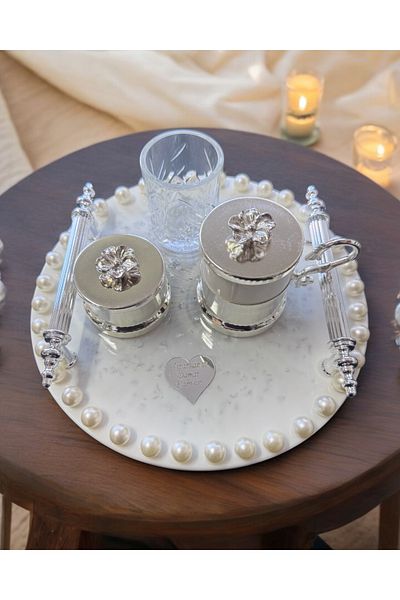 CyzHome Silver Promise Coffee Tray with Faye Pearls