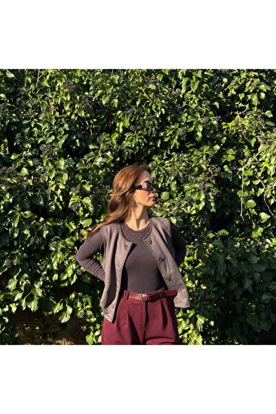 Byelmira Women's Shepherd Stitched Suede Vest Gray