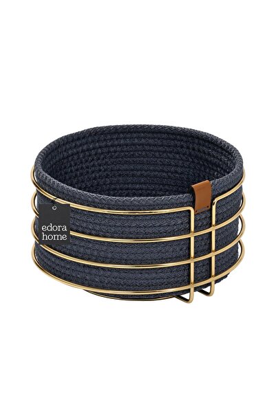 Edora Home Gold Round Bread Basket Stylish,Breadiness Blue Wicker Knitted Macrame-Multi-Purpose Metal Stainless
