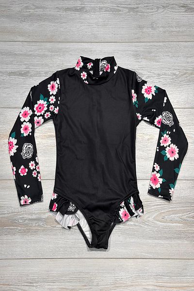 My Kids Wear Costum de baie cu mânecă lungă imprimat cu volane