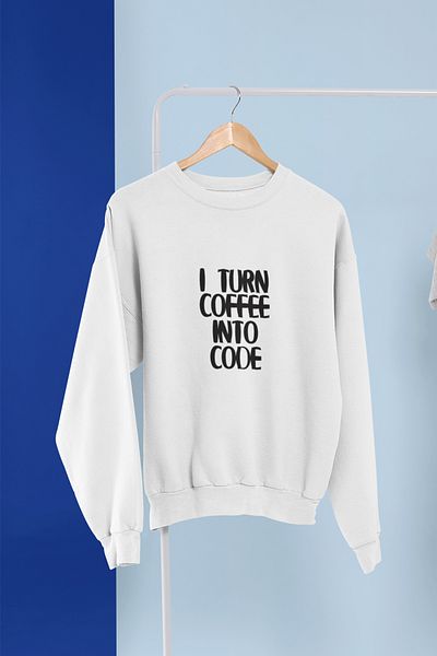 qoeuyl boutique I Turn Coffee Into Code Printed Gift Unisex 100% βαμβακερό φούτερ με λαιμόκοψη