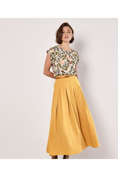 Apricot Top mit Blattdruck und geteiltem Rücken