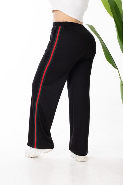 Esina Wide Leg Stripe Detailed Steel Fabric Sweatpants