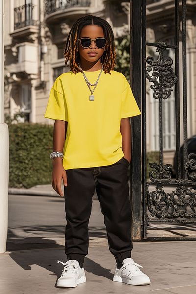 Cloise Tricou galben pentru copii unisex |   100% bumbac |