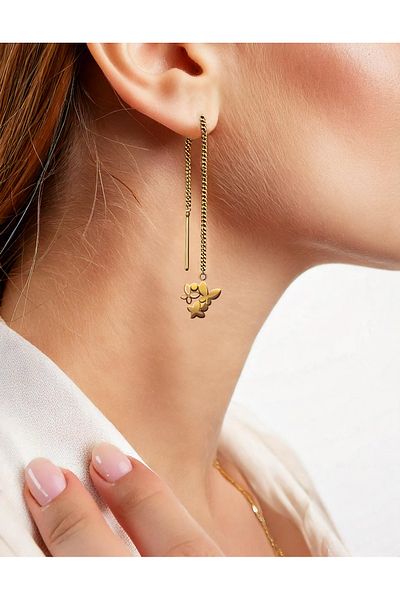 İYİ MODA Flying Butterflies Steel Earrings Gift Non Darkening Butterfly Earrings