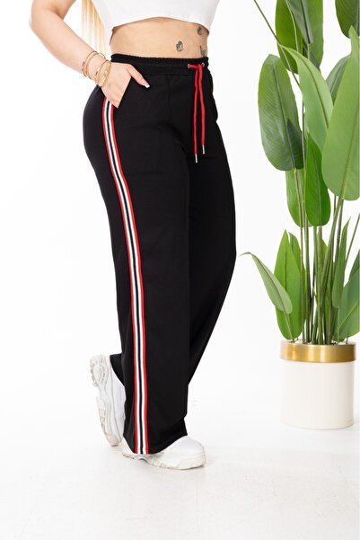Esina Wide Leg Stripe Detailed Steel Fabric Sweatpants