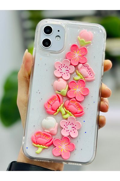 Go Aksesuar جراب سيليكون مرن بتصميم لعبة الزهرة الوردية متوافق مع هاتف iPhone 11