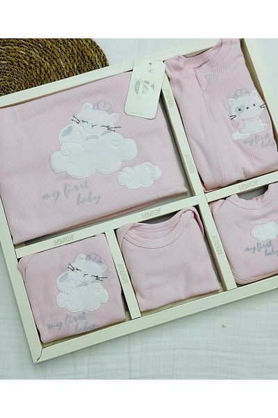 Bebitof Crowned Cat Patterned 10-Piece Boxed Newborn Hospital Discharge Bodysuit Set