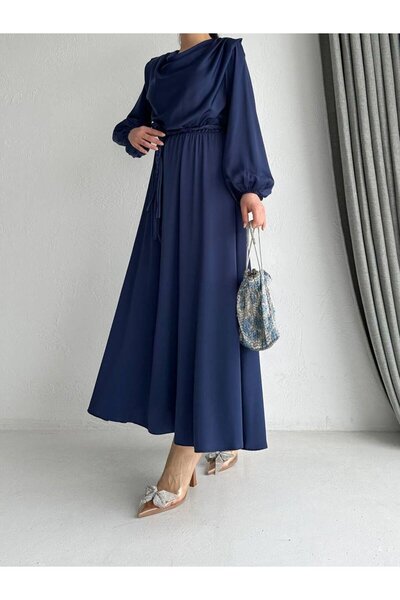 MELEK ARAZ فستان الحناء الأزرق الداكن