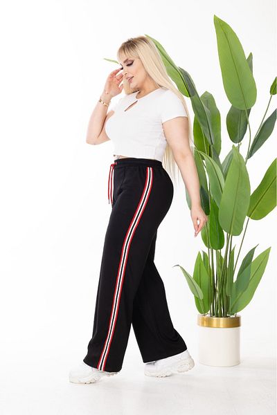 Esina Wide Leg Stripe Detailed Steel Fabric Sweatpants