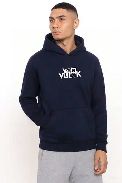 VAN VLECK Ανδρικό φούτερ με χοντρή κουκούλα Navy Blue, εμπριμέ Van Vleck