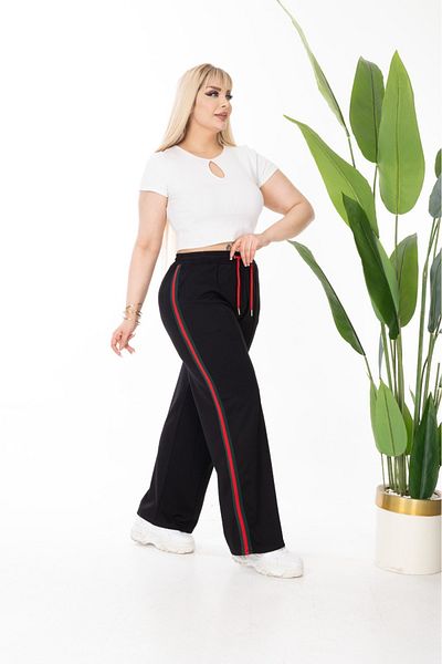 Esina Wide Leg Stripe Detailed Steel Fabric Sweatpants