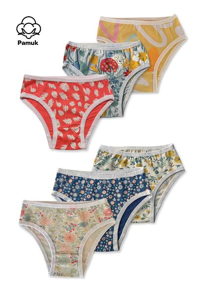 MK Mukko Kids Set de chiloți din bumbac pentru fete, 6 piese, design colorat și cu modele