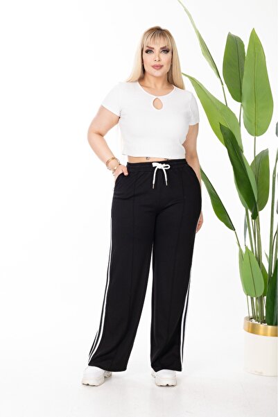 Esina Wide Leg Stripe Detailed Steel Fabric Sweatpants