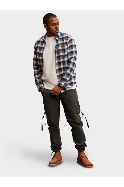 OMBRE Ανδρικό παντελόνι cargo STRAIGHT LEG με ριγέ τσέπες - γραφίτης V3 OM-PACG-0197 XL