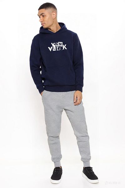 VAN VLECK Ανδρικό φούτερ με χοντρή κουκούλα Navy Blue, εμπριμέ Van Vleck