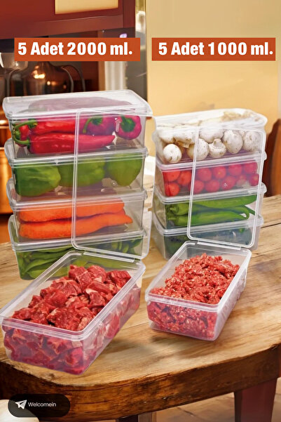welcomein 5 Adet 2 Lt. 5 Adet 1 Lt. Kendinden Kapaklı Derin Dondurucuya Uygun...