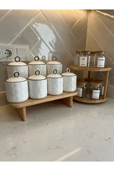 Sade Hediye Large/Small Porcelain Spice Rack Set of 3 and 4 - Rotating Spice Rack with Vacuum Lid