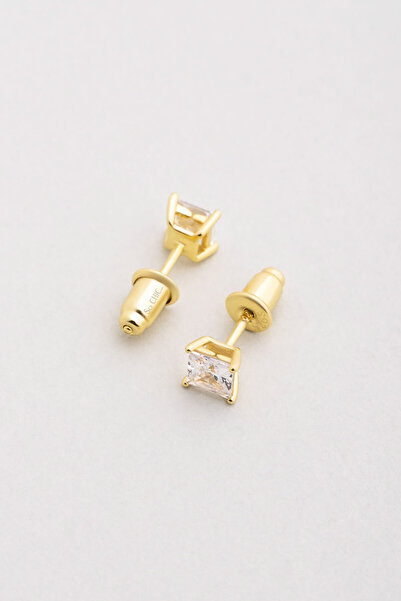 So CHIC... Minimal 18 Ayar Sarı Altın Kaplama 4 Mm Gümüş Tek Taş Küpe