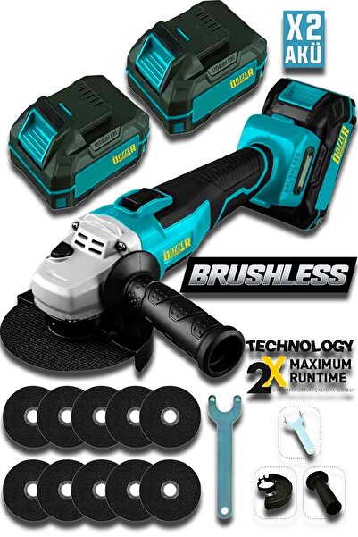 Lieber German 21 V 3 Ah Kömürsüz Motor 115 Mm Akülü Avuç Içi Taşlama Makinesi 10 Taş