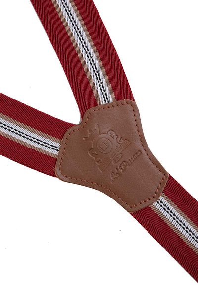 Kravatkolik Red Leather Pants - Sling Jacquard and Button Hole Pan207