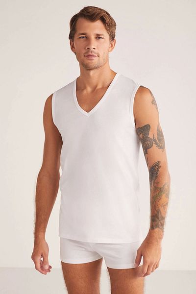 Kom Barry V-Neck Βαμβακερά Ανδρικά Μονά 2 Πακέτα - Λευκό