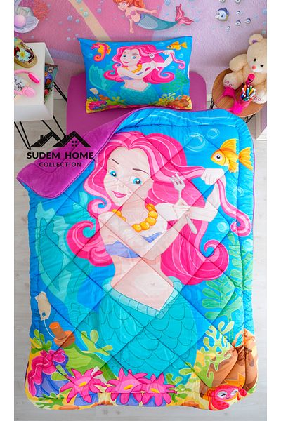 Sudem Home Collection 3D Mermaid Single Welsoft Quilt - Water Fairy Plush Pufidik Set