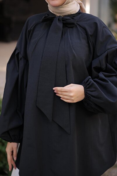 Nergis Neva Butik Pleated Tunic with Scarf Collar