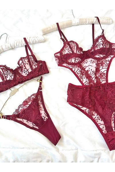 Feruzdesign Body de damă Burgundy Peony - Design cu sârmă