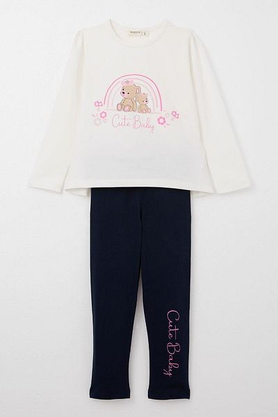 Breeze 1-4 Years Old Girl's Cute Tights Set - Printed Bears, Ecru