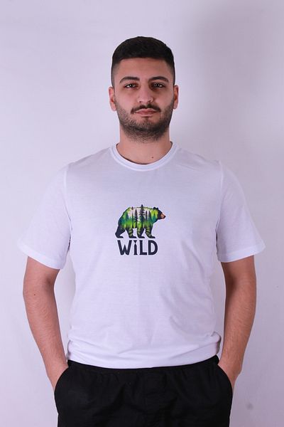 trender Wild Bear Print White Men's T-Shirt