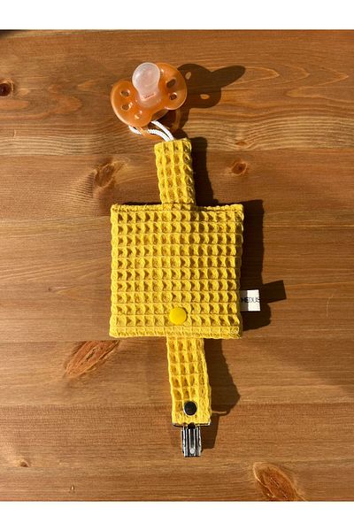 Medusa Kids Yellow Pacifier Strap - Waffle with Chain and Case for Baby Boys and Girls