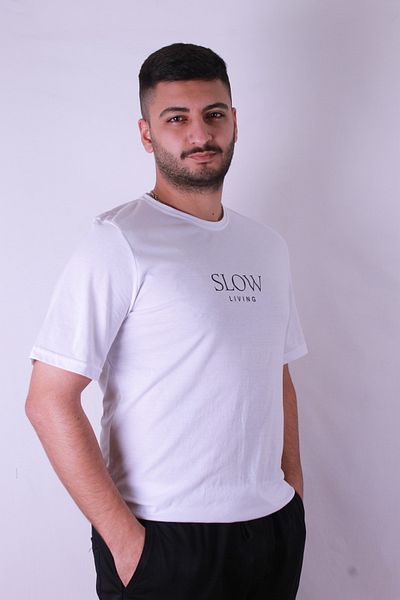 trender Tricou alb pentru bărbați cu imprimeu Slow Living