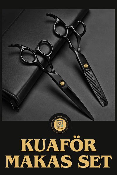 QNİAY Professional Black Scissors Set | Flat Scissors-Intermediate Scissors |   Thinning Barber Hair Cutting Scissors Hairdresser Tools