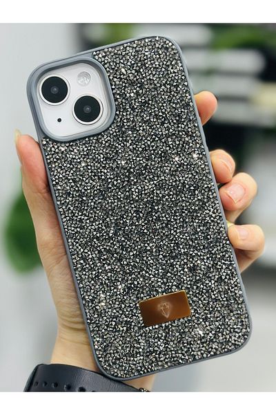 Go Aksesuar حافظة سيليكون متوافقة مع هاتف Iphone 13 - 14 و15 بتصميم الماس والأحجار الكريمة المضيئة والماس