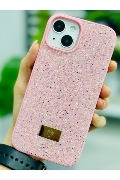 Go Aksesuar Iphone 13 - 14 ve 15 Uyumlu ELMAS Tasarımlı Taşlı Işıltılı Parlak Pırlanta Silikon Kılıf
