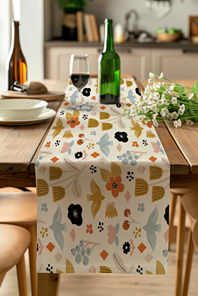 ALAMODECOR Runner cu model floral cu frunze tropicale boeme, cu model etnic b...