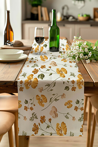 ALAMODECOR Bohem Hardal Sarısı Çiçekli Masa Örtüsü Runner Etnik Bohem Desenli...