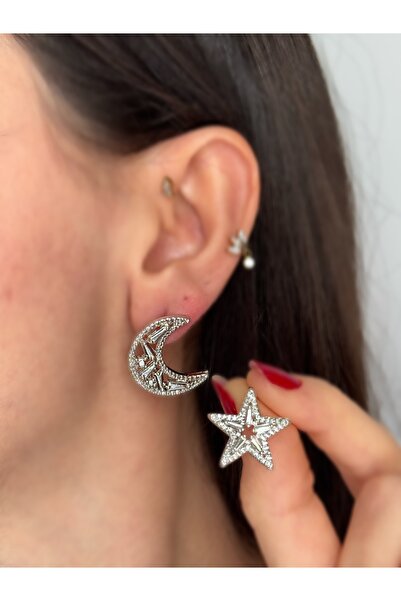 MioArt Kadın Ay Yıldız Model Farklı Şık Türkiye Küpe