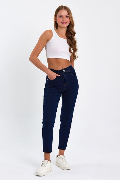 geenz manifacture Μπλε Navy Lycra Karyıkama Mom Super High Waist Mom Jeans