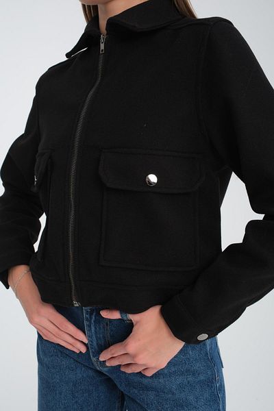 Store Women's Black Stamp Jacket - Zipper Detail, Daily Use