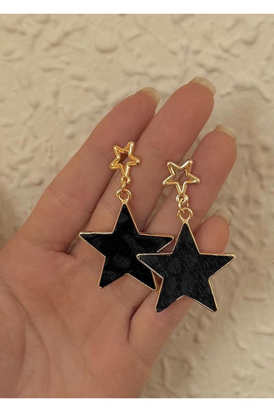 takıtarzım أقراط متدلية على شكل نجمة مخملية سوداء بطبعة الفهد