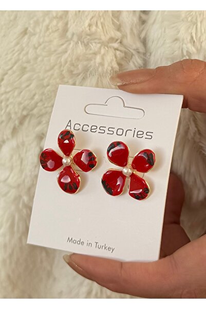 takıtarzım Red Flower Women's Earrings