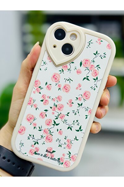 Go Aksesuar iPhone 13 and 14 Compatible Skin Mini Flower Design Flexible Silicone Case